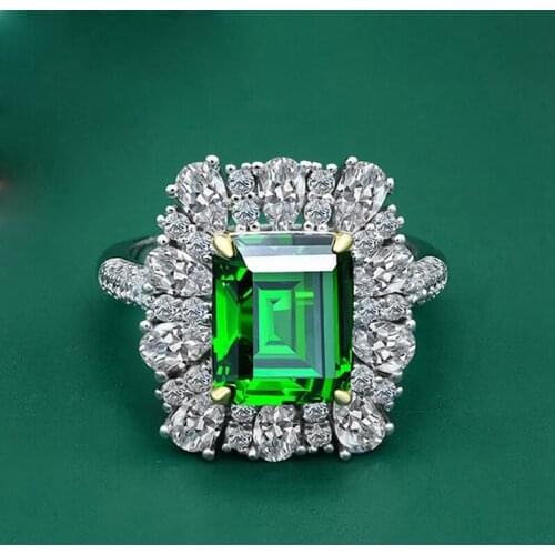 100% 925 Sterling Silver Ring 9*11MM Emerald Cut Emerald Created Moissanite Gemstone Rings for Women Wholesale Wedding Gift