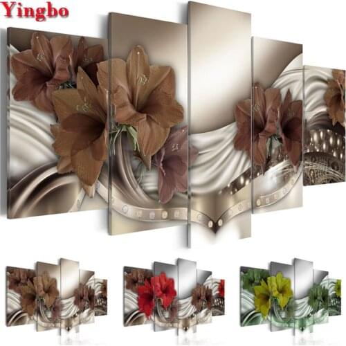 Full drill square diamond embroidery Modern Painting 5 Panel Beautiful Lily Home Decor 5d diamond mosaic diy diamond painting