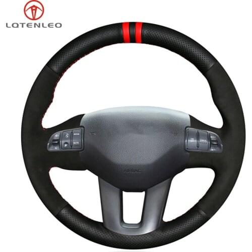LQTENLEO Black Suede Genuine Leather Hand-stitched Car Steering Wheel Cover For Kia Sportage 3 2010-2017 Ceed Cee'd 2009-2012