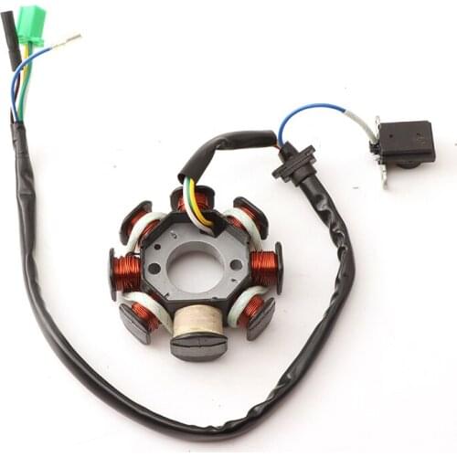 8 pole 5 wire DC fired magneto stator for 4 stroke Scooter Moped ATV Go Kart GY6 125 GY6 150 cc 152QMI 157QMJ 1P57QMJ
