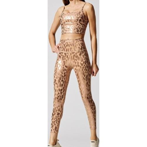 Metal Leopard 2Pc Yoga Set Women Running Sport High Waist Leggings And Sexy Bra Elastic Fitness Suit Female Tight Sportswear