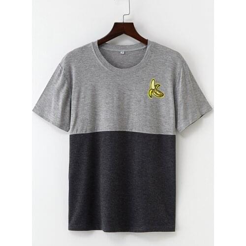 Fashion Women Summer Tshirt S-XXL Casual Solid Color Gray Top Short Sleeve Banana Embroidery Girls T Shirt Women Plus Size Tees