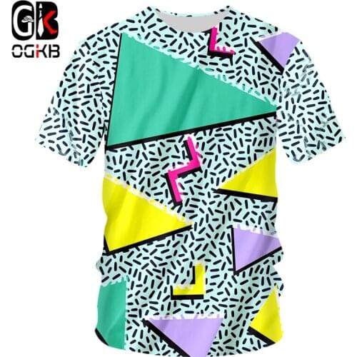 OGKB T-shirt Mens Fashion O Neck Geometric 3D Tshirt Printing Triangle Streetwear 6XL Costuming For Men T Shirts