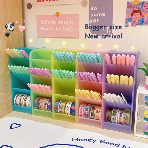 MINKYS New Kawaii Macaroon Color 4 Gird Desktop Organizer Pen Holder Big Size Desk Makeups Pencil Storage Box School Stationery
