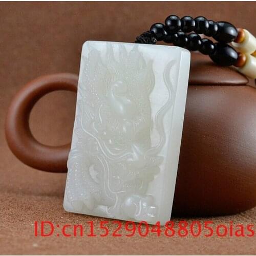 Natural Chinese HeTian Whtie Jade Pendant Hand-Carved Dragon Fashion Charm Popular Necklace Jewellery for Man Auspicious Gifts