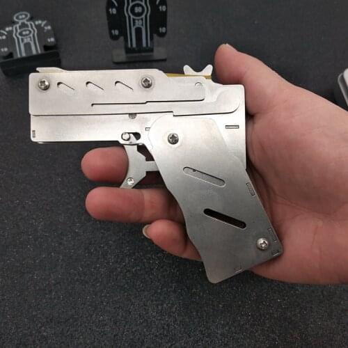 Stainless Steel Folding Rubber Band Gun Launcher Hand Pistol Shooting Slingshot Toy Boys Outdoor Fun Tool For Kids Birthday Gift