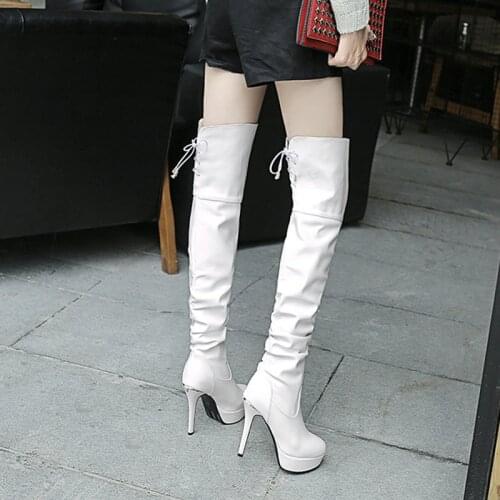 2021 New Women Thigh High Boots Thick Soled Stiletto Round Toe Over the Knee Boots Fashionable Pleated Winter Warm Boots