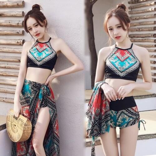 2021 new swimsuit womens conservative split three piece set of small fragrance, thin and sexy national style swimming suit