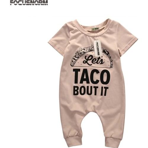 Focusnorm New Kids Baby Boys Girls Short Sleeve Letter Cotton Casual Romper Jumpsuit Clothes Outfit