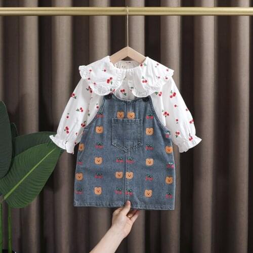 2 3 4 5 6 year baby birthday kids girl’s clothes outfit sets shirt denim suspender skirt suit for children girls’ clothing sets