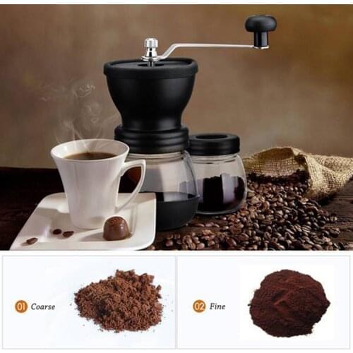 Manual Coffee Grinder With Ceramic Burrs, Hand Coffee Mill With Two Glass Jars Brush And Tablespoon Scoop