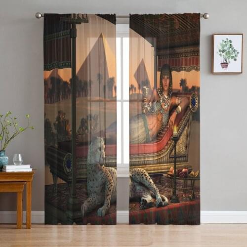 Cleopatra Egyptian Queen Culture Tulle Sheer Window Curtains for Living Room Kitchen Children Bedroom Voile Hanging Curtain
