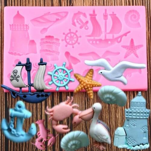 Sea Animals Silicone Molds Sailboat Anchor Fondant Baby Birthday Cake Decorating Tools Candy Clay Chocolate Gumpaste Moulds