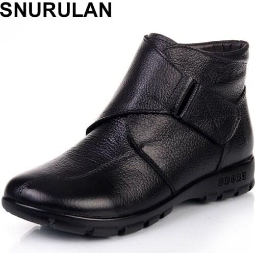 SNURULAN Plus size(35-43) 2019 new ankle boots women genuine leather flat snow boots casual shoes woman thickening warm women