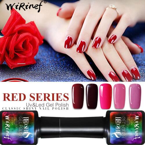 WiRinef 8ML Red Pure Color Series UV Gel Polish Long Lasting Soak Off Gel No Wipe Top Coat Base Coat Gel Varnish