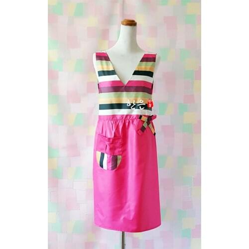 Korean Color Striped Waterproof Apron Korean Esophagus Waiter Kitchen Apron Sleeveless Hanbok Apron with Pockets