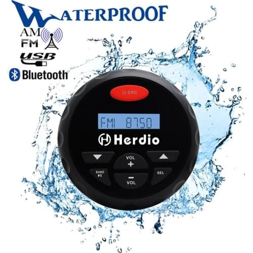 Marine Bluetooth Stereo Waterproof Radio FM AM Receiver Boat Motorcycle USB MP3 4 Inch Gauge Player For Boat SPA UTV ATV Car