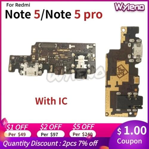 Wyieno Note5 Charging Port Board For Redmi Note 5 Micro USB Charger Connector Flex Cable Audio Jack With Microphone Tracking