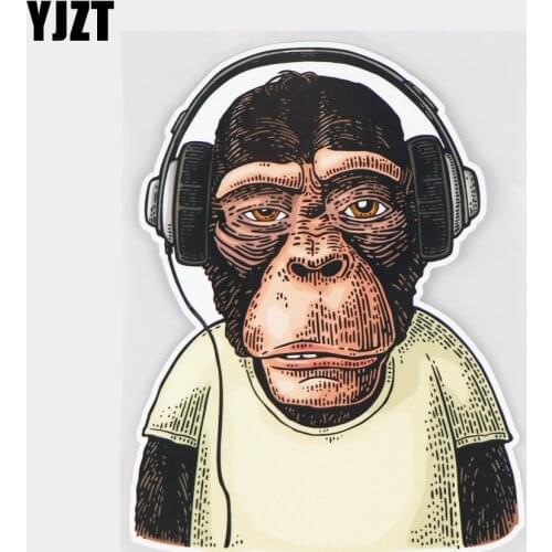 YJZT 13×17.4CM Orangutan With Headphones Cartoon Windshield Decoration Creative Car Sticker 21A-0124