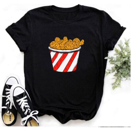 Funny Fried Chicken Graphics Grils T-Shirt Casual Summer Daily Hipster 2021 Fashion Foods Loose Style Women Tops