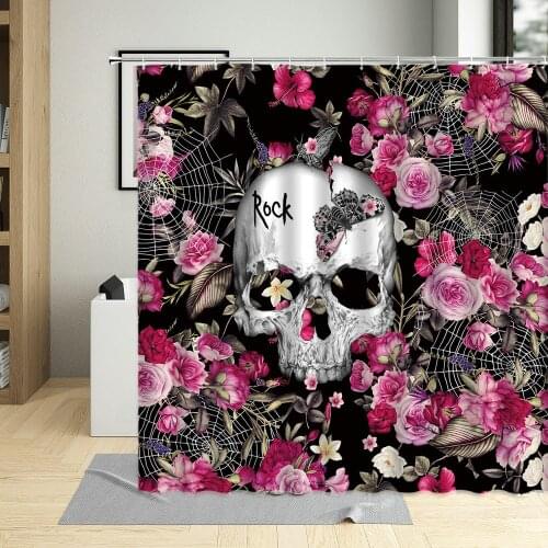 Sugar Halloween Shower Curtain 3D Skull Pattern Funny Unique Flower Butterfly Bathroom Decor Curtains Waterproof With Hooks