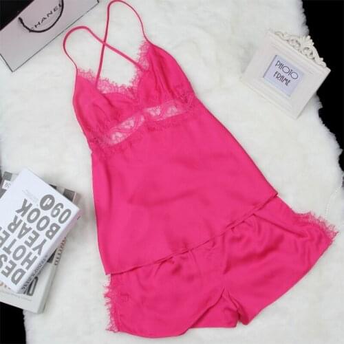 CR Women Sleepwear V-Neck Rayon Silk Pijama Summer Spaghetti StriT Lace Sexy Pajama Set Whosales iT383