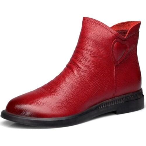 2021 Womens Genuine Leather Ankle Winter Boots for Women Warm Cotton Zipper Boots Retro Shoes Woman Western Handmade Footwear