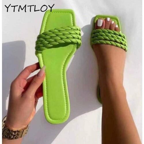 Womens Slippers Fashion Woven Womens Slippers Open-toe Flat Casual Shoes Womens Solid Color Breathable Outdoor Beach Shoes