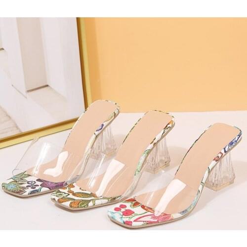 Womens Sandals 2021 New Fashion PVC Jelly Sandals Crystal Open Toed Sexy Thin Heels Women Transparent Slippers Pumps 39 40 41
