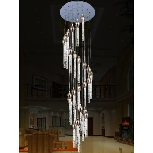 Golden spiral staircase lights LED chandeliers luxury large bubble crystal column living room villa chandeliers LED lighting
