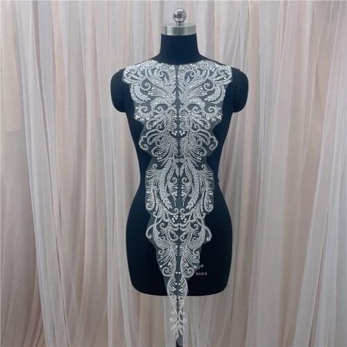 1 PCS Big White Luxury Party Wedding Dress Applique Beaded Trim Venise Lace Sewing Applique DIY Clothing Lace fabric1 PCS