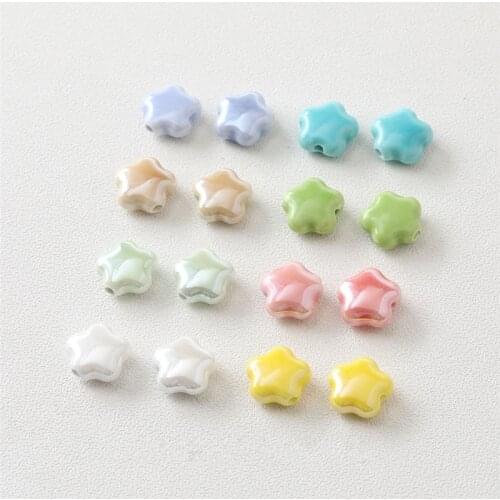 100pcs/lot 15mm color print geometry cartoon stars shape ceramics Straight hole beads diy jewelry earring/bracelet accessory