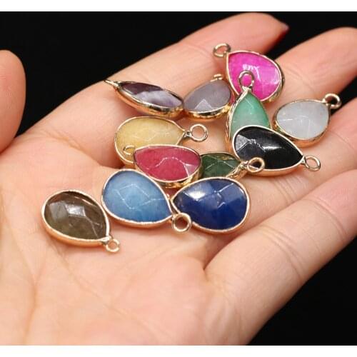 2pcs Natural Stone Agates Pendants Water Drop Gold Plated Amethysts Crystal for Jewelry Making DIY Necklace Earrings