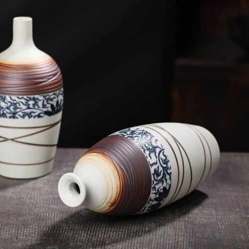 2021 New Jingdezhen Ceramic Vase Decoration Home Furnishings Living Room Classical Striped Vase Crafts