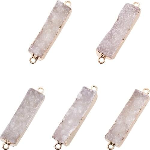 5pcs Electroplated Natural Druzy Agate Links Charms Real Gold Plated Edge Jewelry Connectors For DIY Rope Chain Bracelets