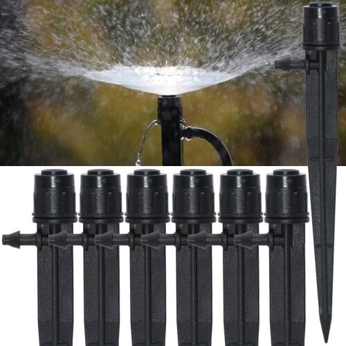 100PC 13cm Micro 360 Drip Irrigation Sprinkler 1/4'' Adjustable Emitters Dripper on Stake Watering System for 4/7mm Hose Tubing