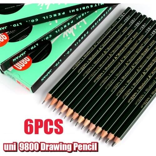 6pcs Japan uni Mitsubishis 9800 pencils Multi-grayscale pencil Measure Drawing Shading Designing Sketching Student