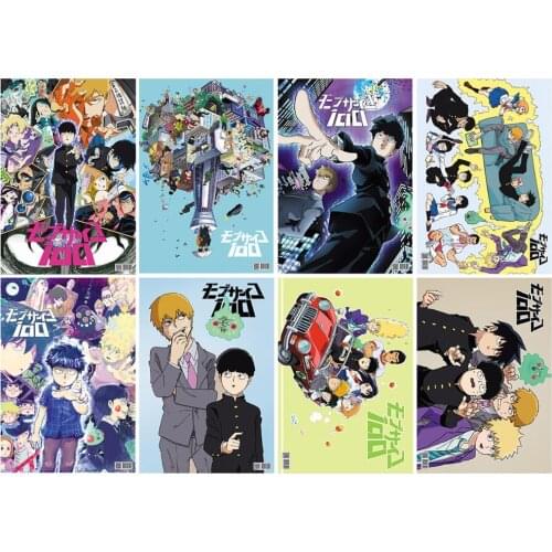8 PCS/LOT Anime Mob Psycho 100 Embossing Poster toys Size 42x29 cm for gifts