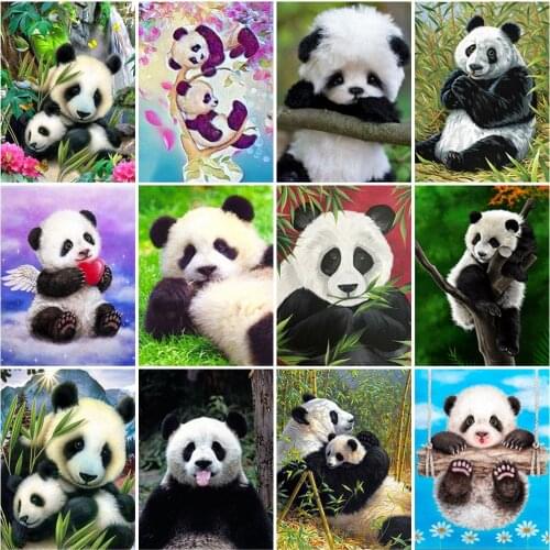 DIY Panda 5D Diamond Painting Full Round Drill cross stitch kits Animal Cartoon Mosaic Diamond Embroidery Rhinestone Wall Art