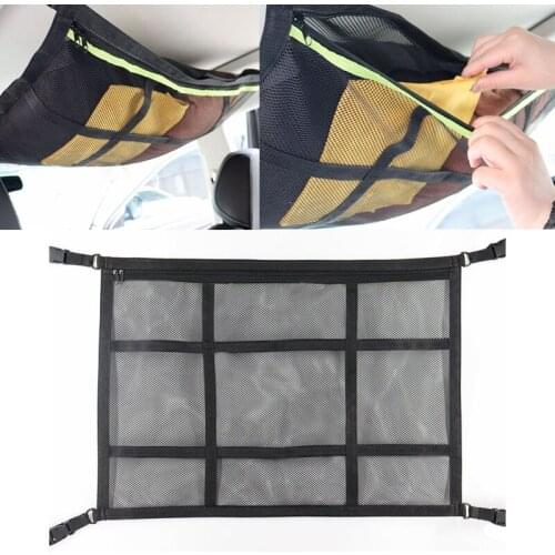 SUV Car Ceiling Storage Net Pocket Car Roof Bag Interior Cargo Net Breathable Mesh Bag Auto Stowing Tidying Interior Accessories