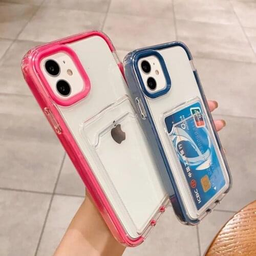 Armor Card Slot Transparent Phone Case For iPhone 12 11 Pro Max Mini X XR Xs 7 8 plus SE 2020 Full Protection Back Cover Fundas