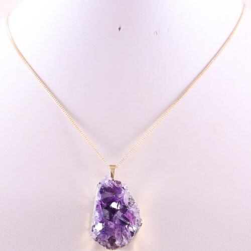 Gold Chain Necklace 100% Natural Stone Irregular Bead Purple Quartz Crystal Pendant Necklace for Men Women 1Pcs E862