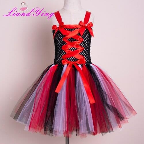 Black Evil Girl Tutu Dress Maleficent Queen Dress Cosplay Halloween Costume For Kids Girls Dresses Cheap Tulle Tutu Dress