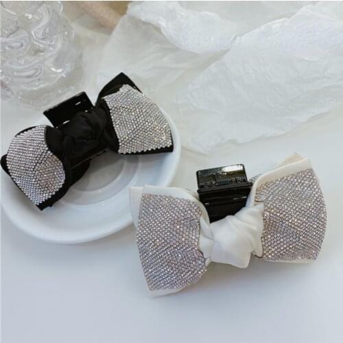 Elegant Bow Hairpin Hair Claws Flash Crystal Rhinestone Hair Clip for Women Luxury Jewelry Girls Wedding Office Hair Accessories