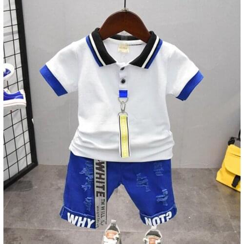 Baby Boys Clothes Sets Summer Cotton Letter Printed Boy Clothes Set 2PCS lapel T-shirt + shorts Kids Children Clothing Suit