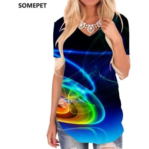SOMEPET Colorful T Shirt Women Abstract V-neck Tshirt Graphics Shirt Print Smoke Cloud T-shirts 3d Womens Clothing Fashion Cool