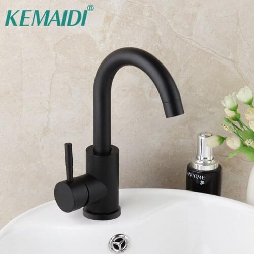 KEMAIDI Matte Black Bathroom Basin Sink Faucet Hot & Cold Water Mixer Tap Solid Brass 1 Handle Deck Monuted Basin Sink Faucet