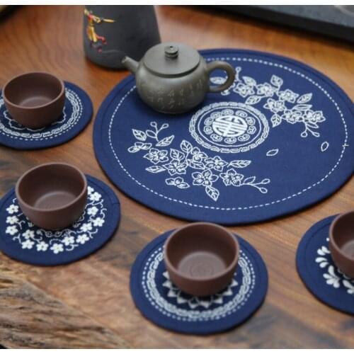Tea mat manual DIY material bag Beginners hand-made cloth embroidery tea art Chinese style coasters
