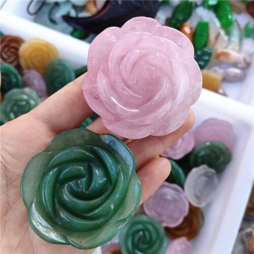 Beautiful 1PC Natural Pink Crystal Rose Flower Hand Carved Aventurine Crystal Flowers Healing Stones Decor Quartz Crystals