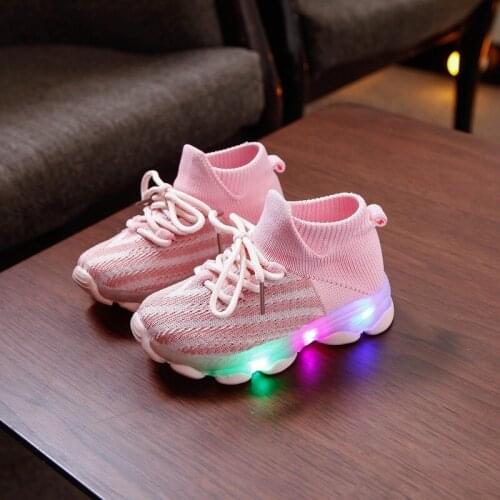 Unisex Children Baby Girls Boys Sports Shoes Feather Mesh Led Luminous Socks Sport Breathable Comfortable Run Sneakers Shoes